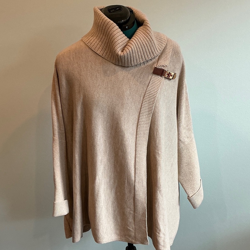 Calvin Klein Taupe Cowl Neck Sweater with Buckle Detail